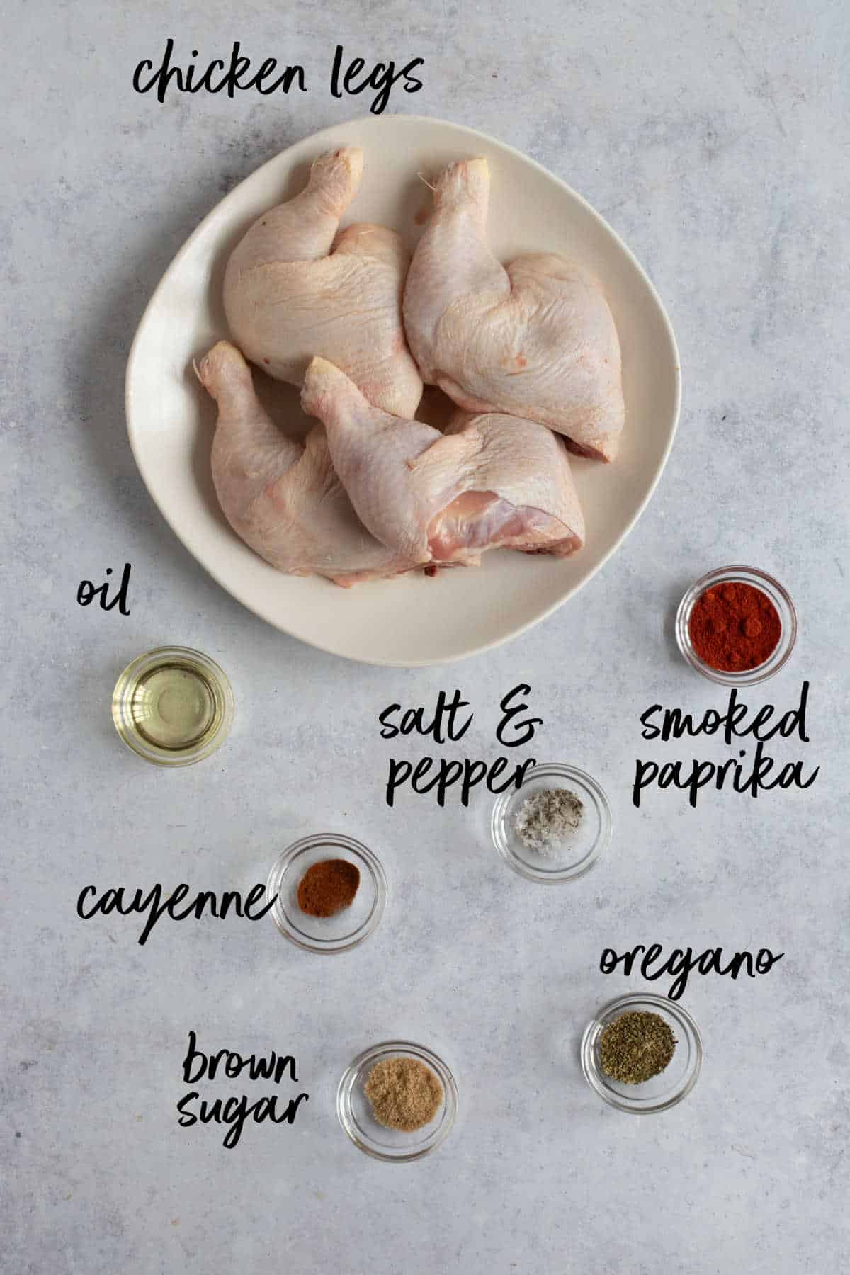 Ingredients for crispy air fryer chicken legs.