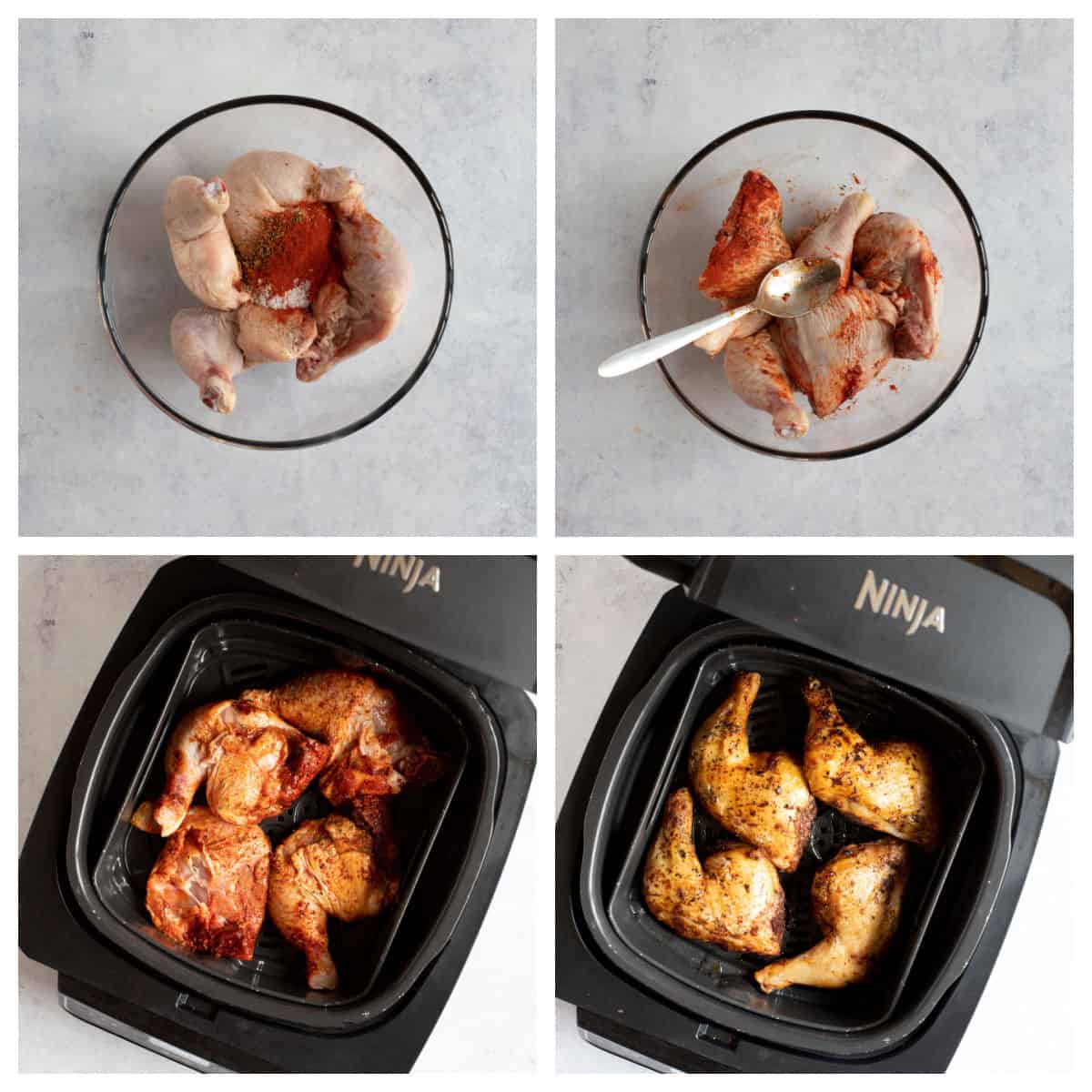 Chicken legs in an air fryer.