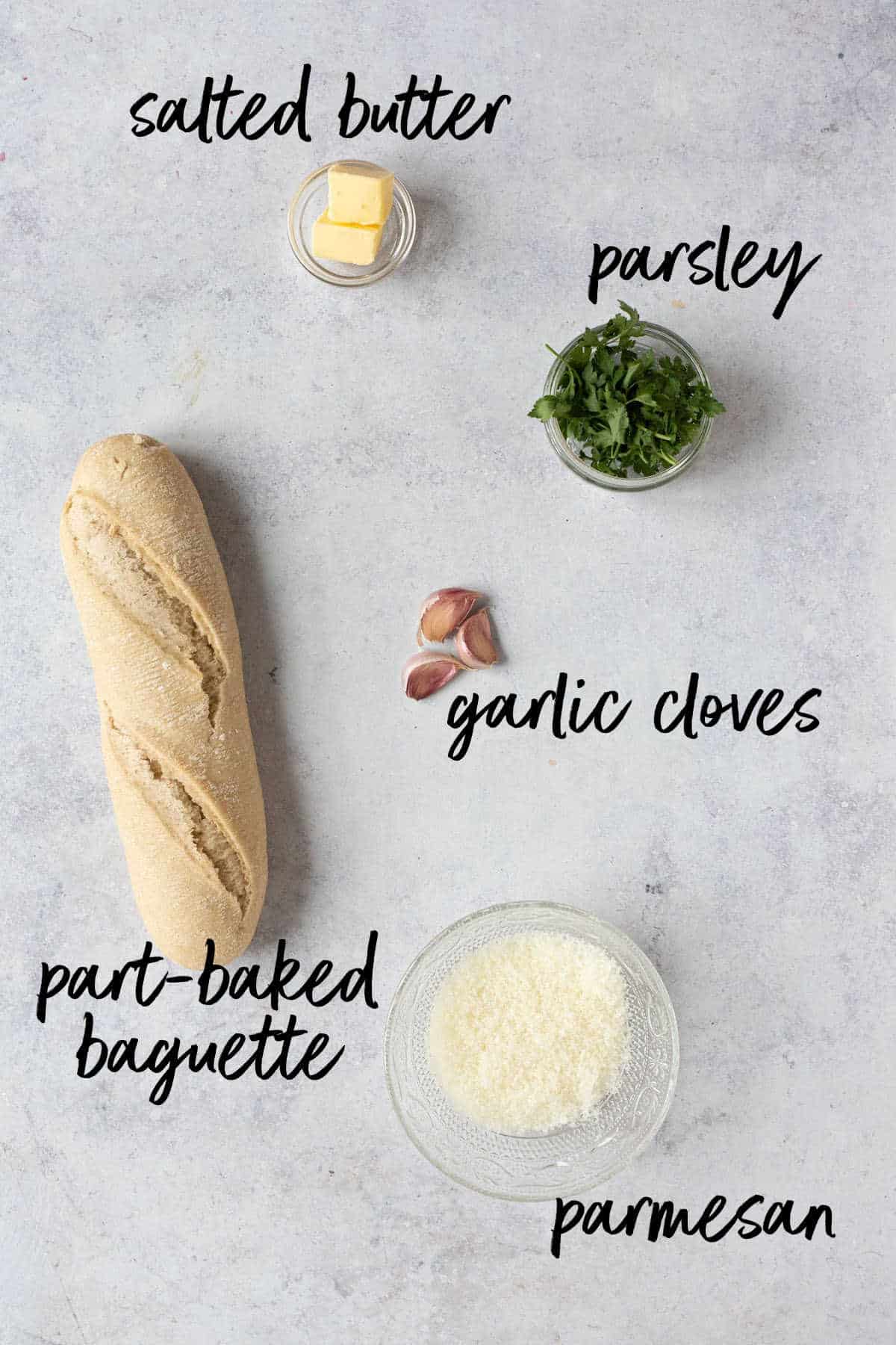 Ingredients for air fryer garlic bread.