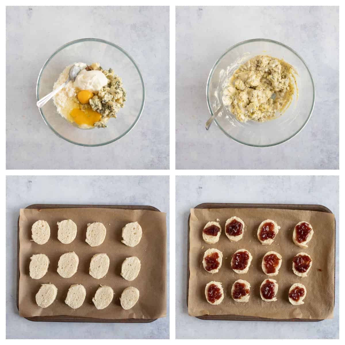 Rarebit bites on a baking tray.