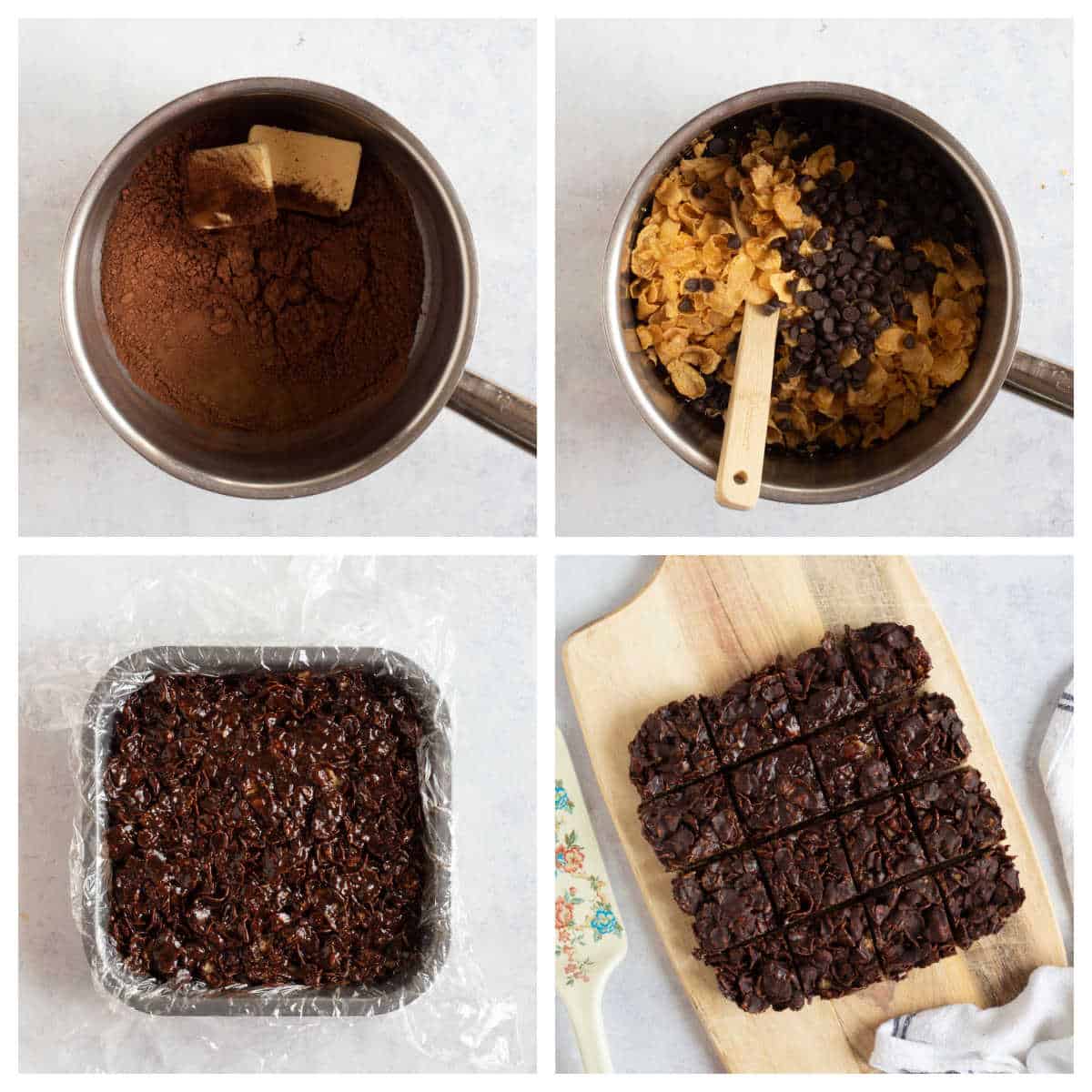 Step by step photo instruction collage for making chocolate cracknell recipe.