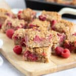 A stack of raspberry flapjacks.