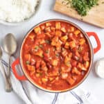 A pan of sweet potato chilli.