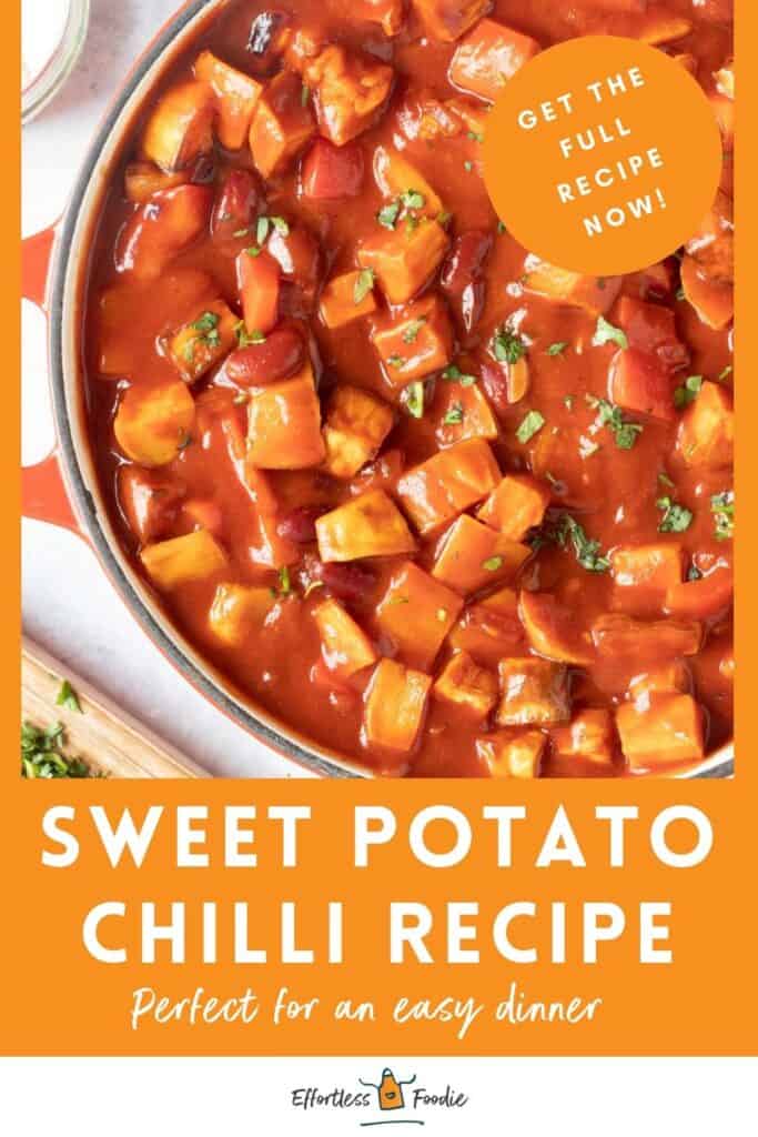 Sweet potato chilli recipe pin image.