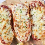 Three slices of air fryer French bread pizza.