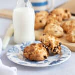 Rock cakes on a blue and white plate.