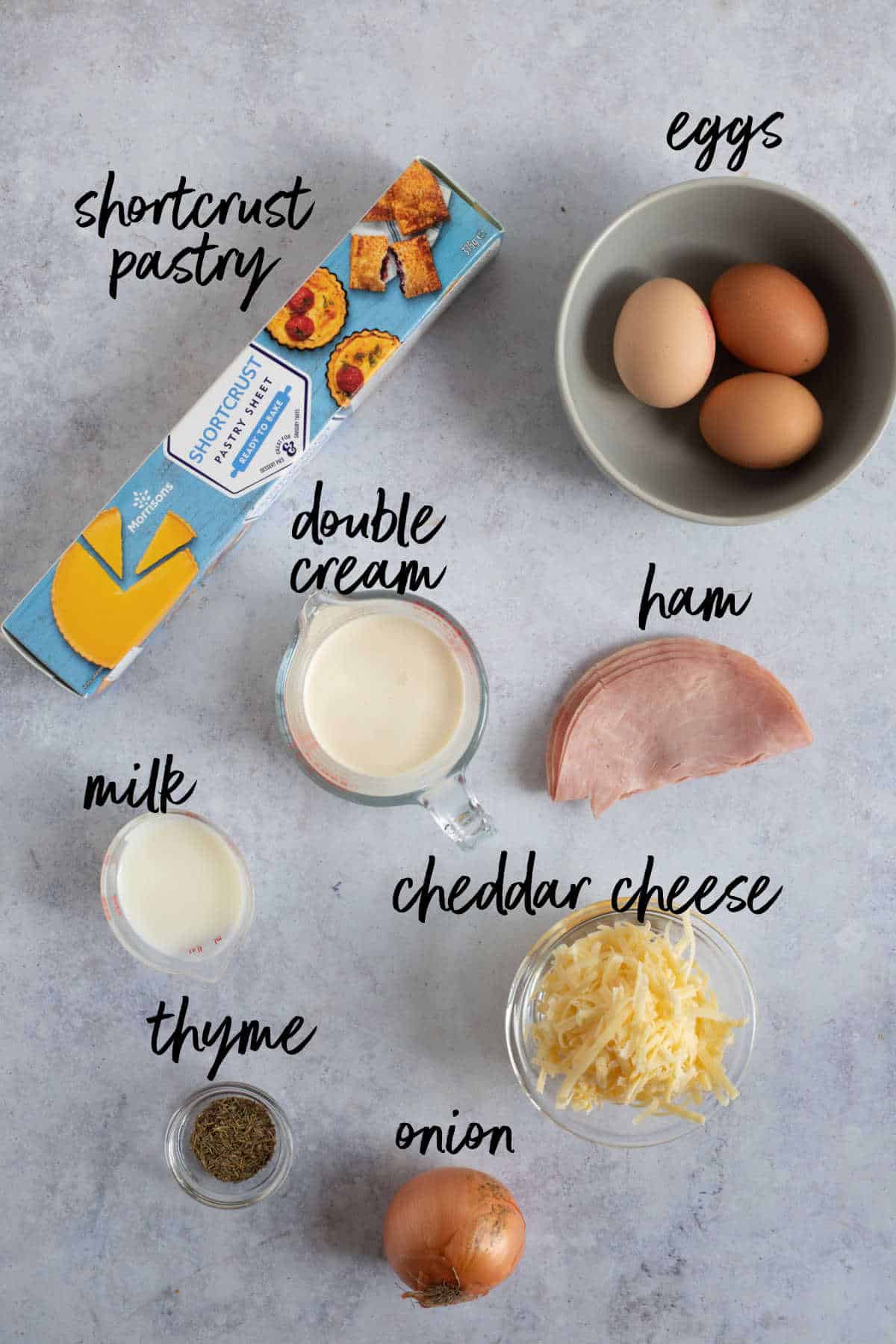 Ingredients for mini quiche recipe.