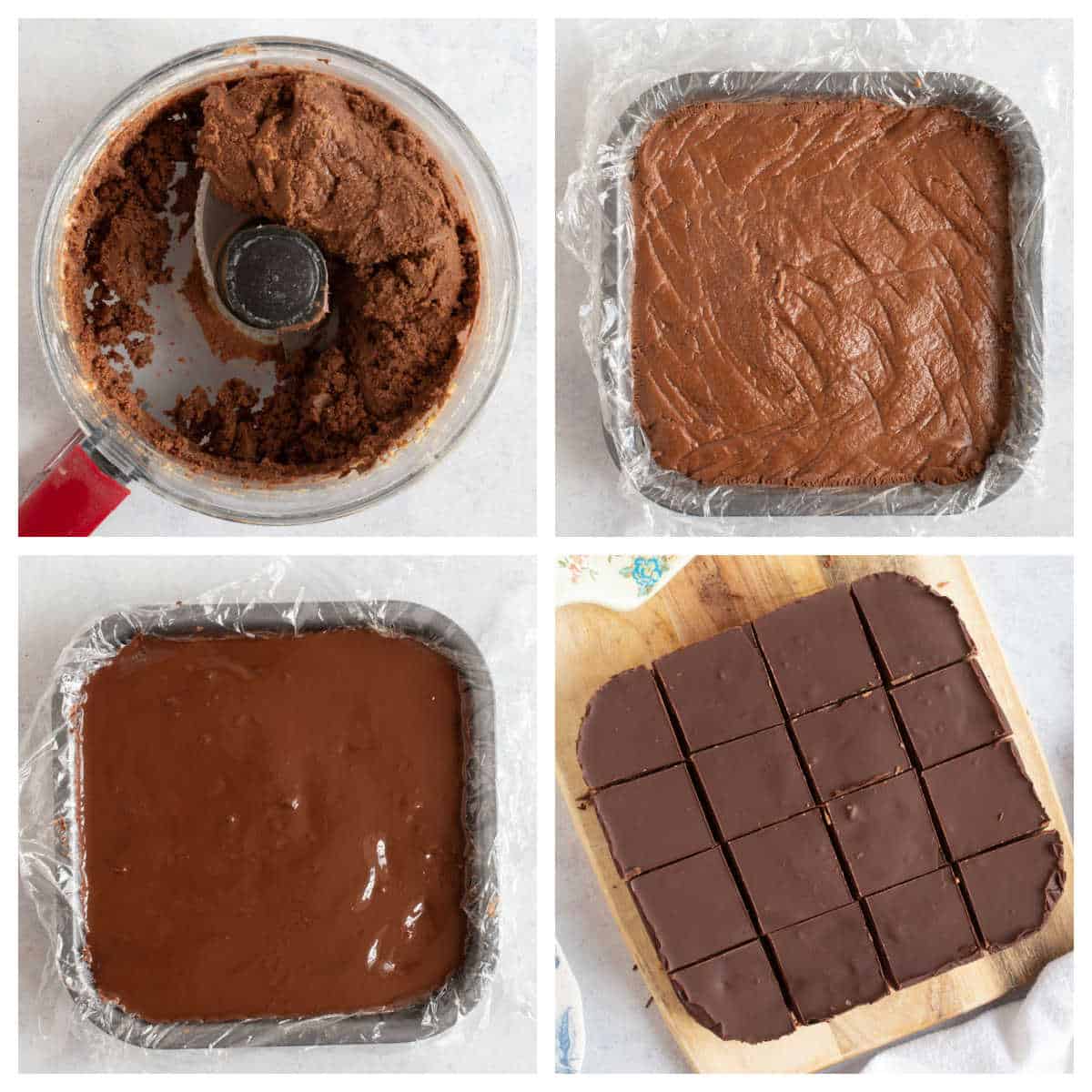 No bake Nutella slices in a square tin.