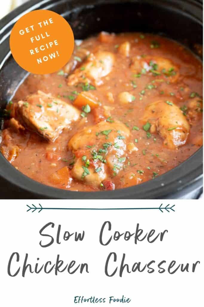 Slow cooker chicken chasseur pin image.