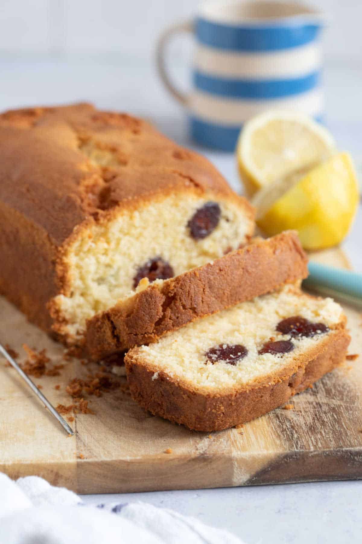 Thick slices of air fryer loaf cake.