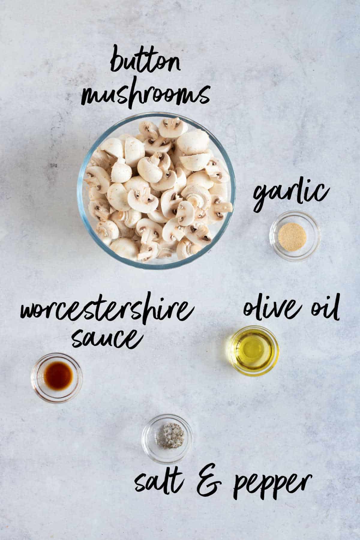 Ingredients for air fryer garlic mushrooms.