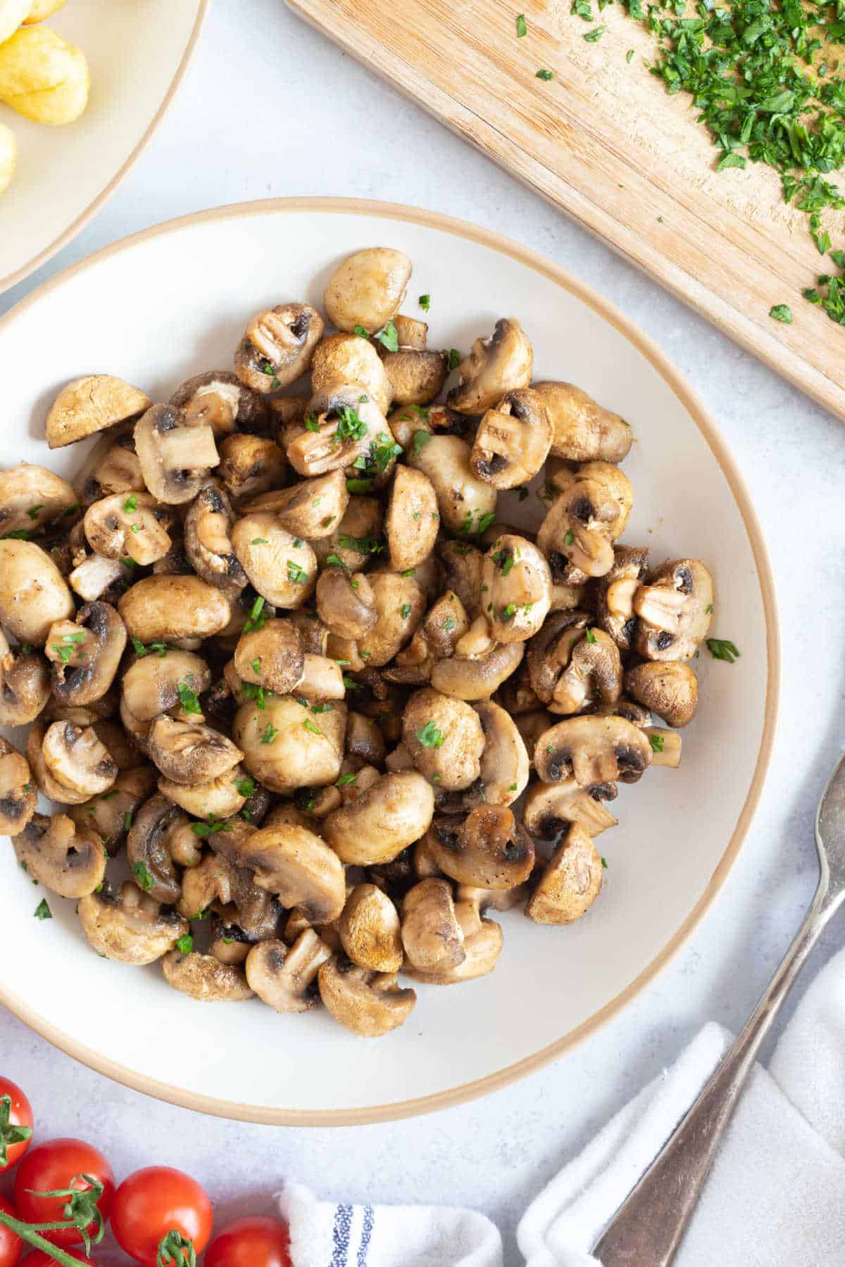 A plate of air fried mushrooms.