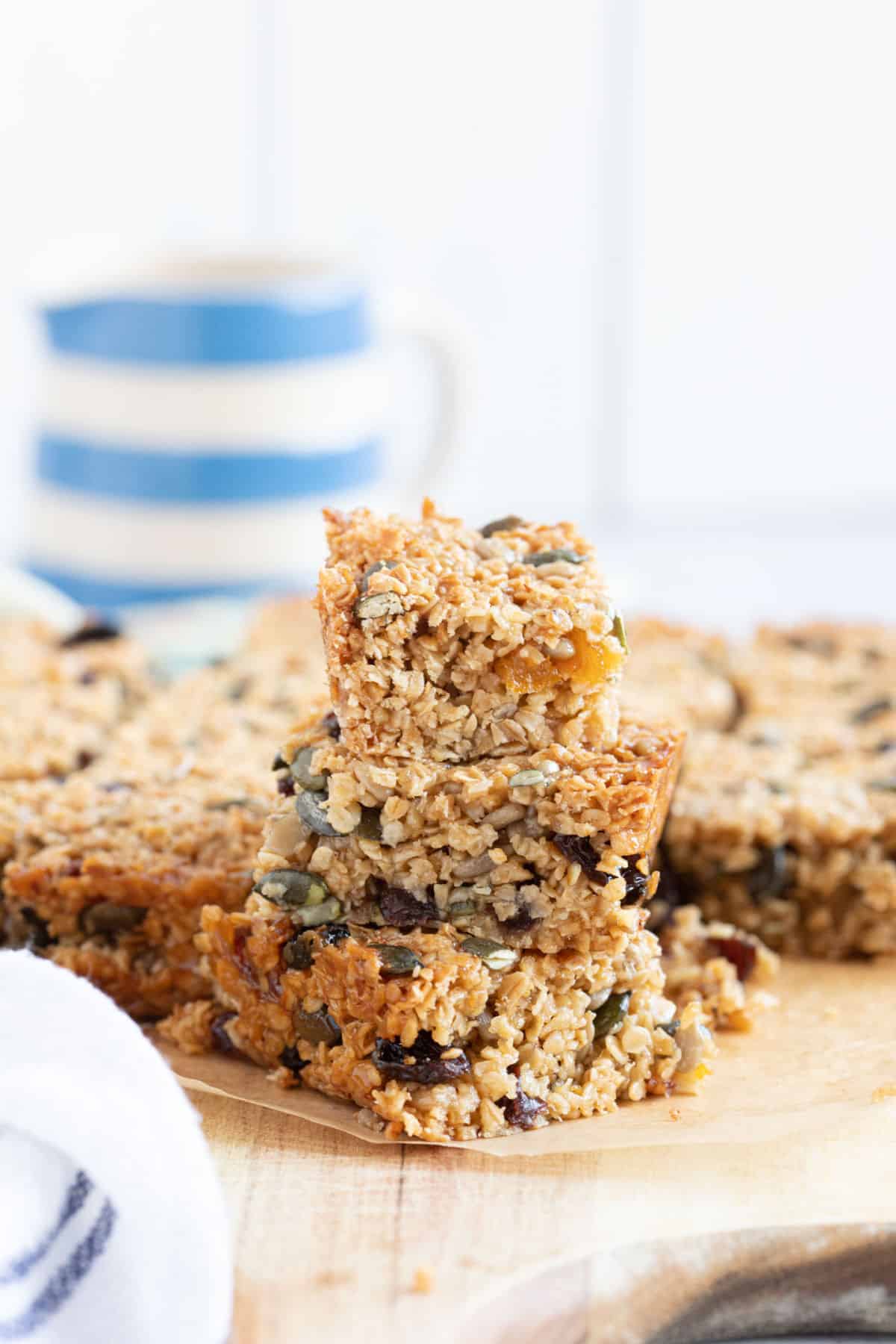 A stack of homemade chewy granola bars.
