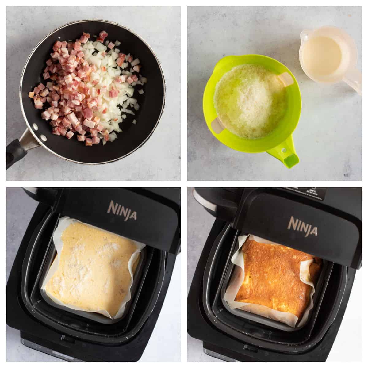 Making a crustless quiche in an air fryer (photo instruction collage).