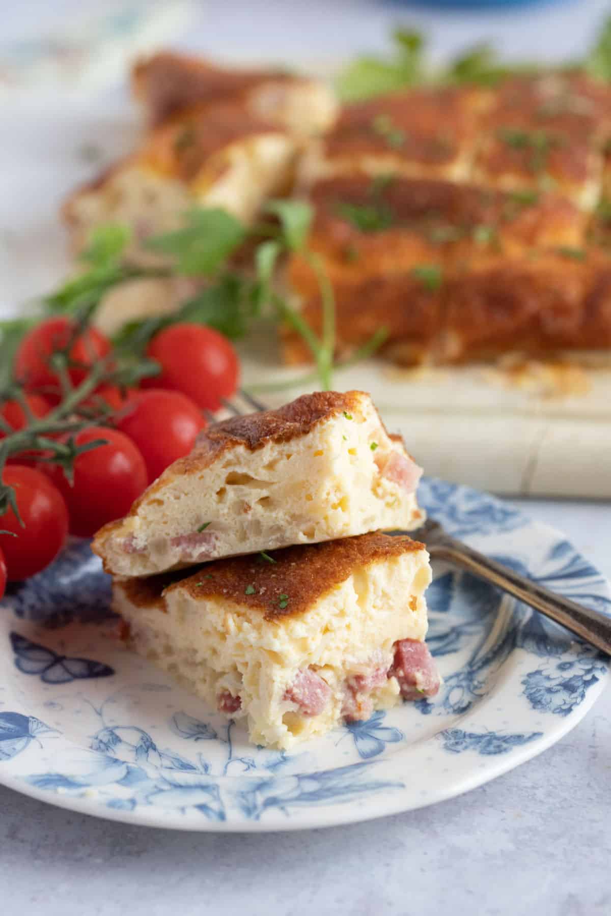 2 slices of air fryer crustless quiche Lorraine.