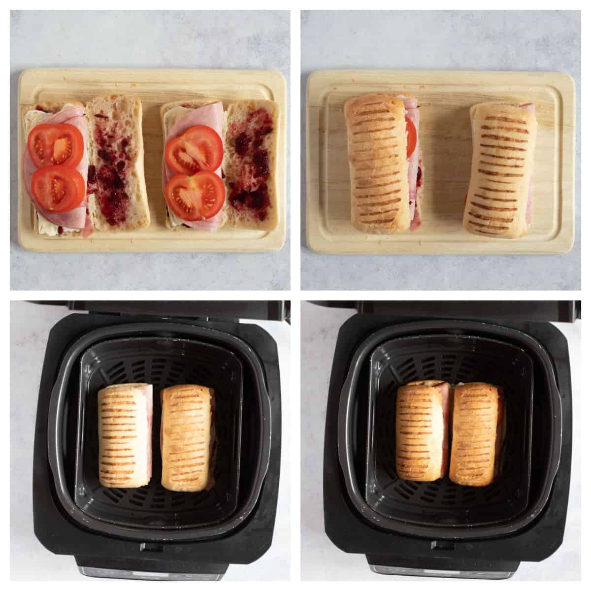 Panini's in an air fryer basket.