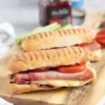 Gourmet air fryer panini on a wooden board.