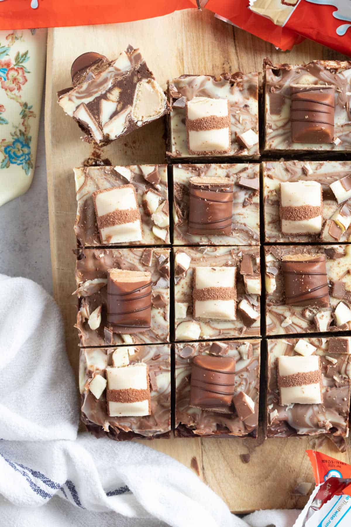 Kinder Bueno tiffin bars.