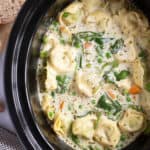 Creamy tortellini soup in the slow cooker.
