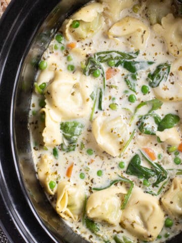 Creamy tortellini soup in the slow cooker.