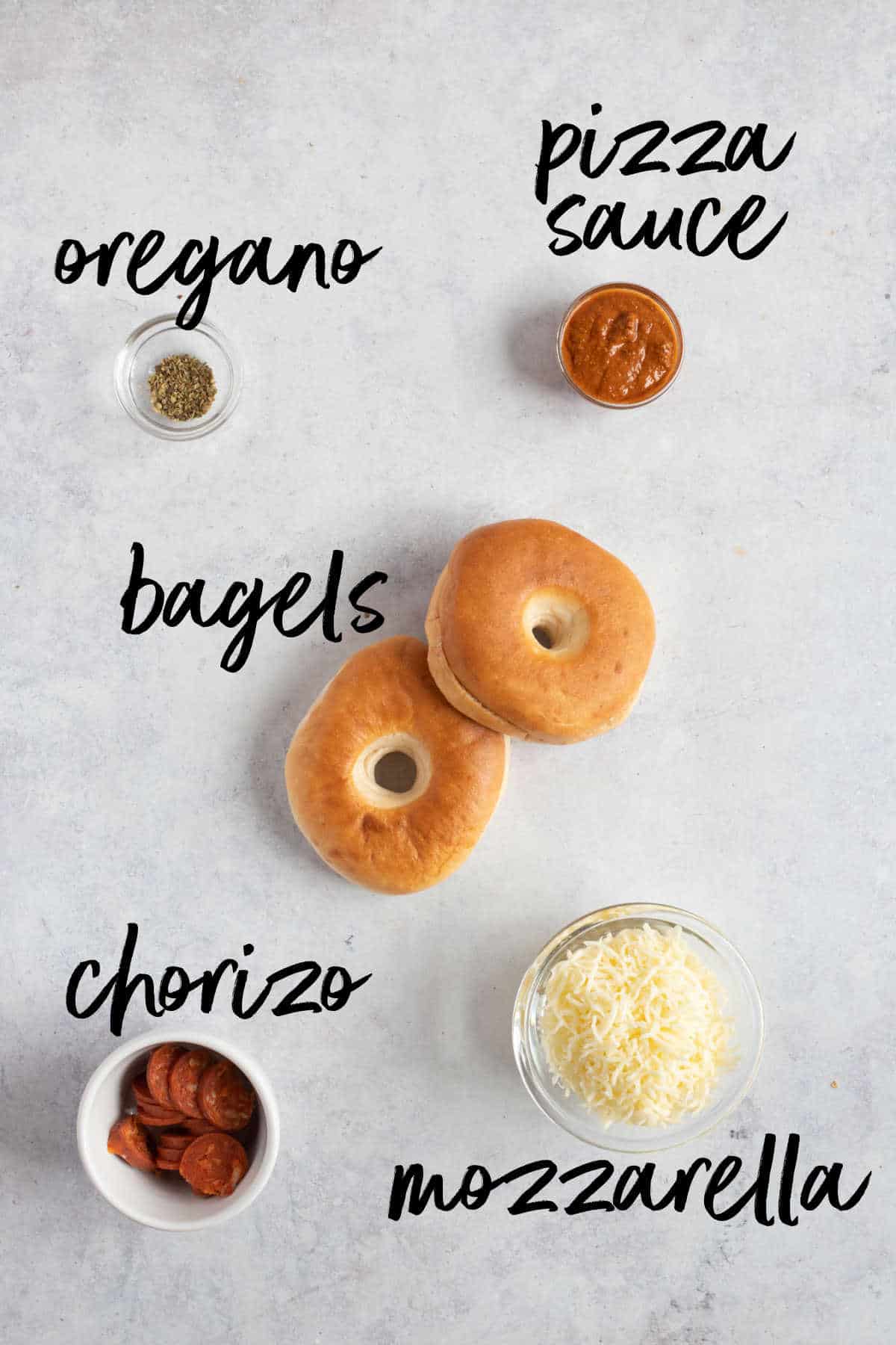 Ingredients for pizza bagels.