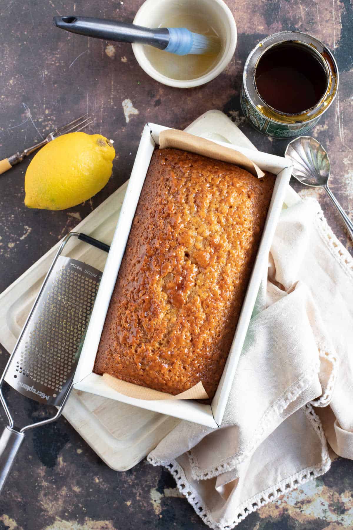 Golden syrup cake in a loaf tin.