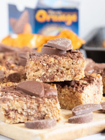 A stack of Terry's chocolate orange flapjacks.