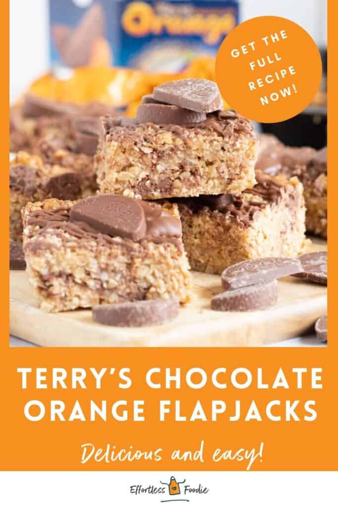 Chocolate orange flapjacks on a serving board.