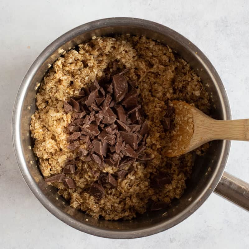 Terry's chocolate orange pieces stirred into the flapjack mix.