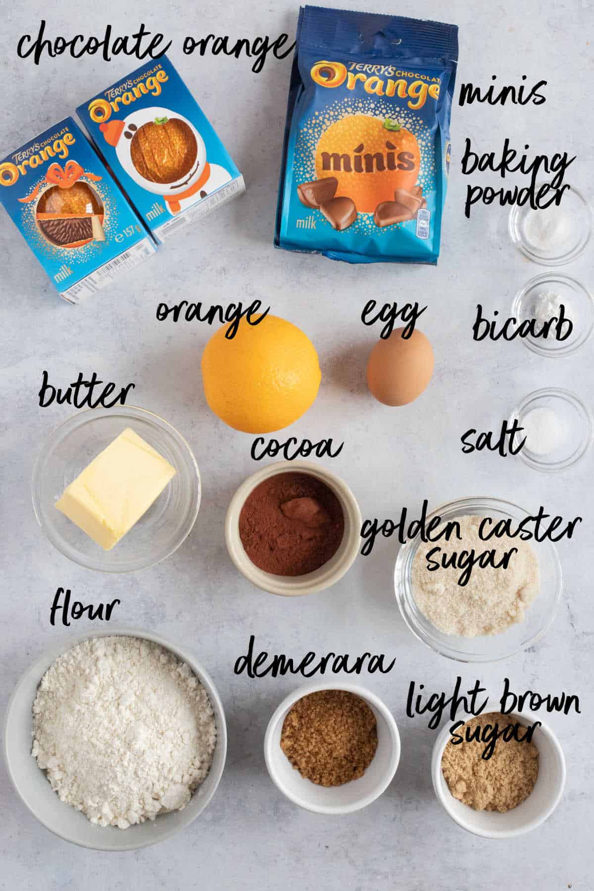 Ingredients for Terry's chocolate orange cookies.