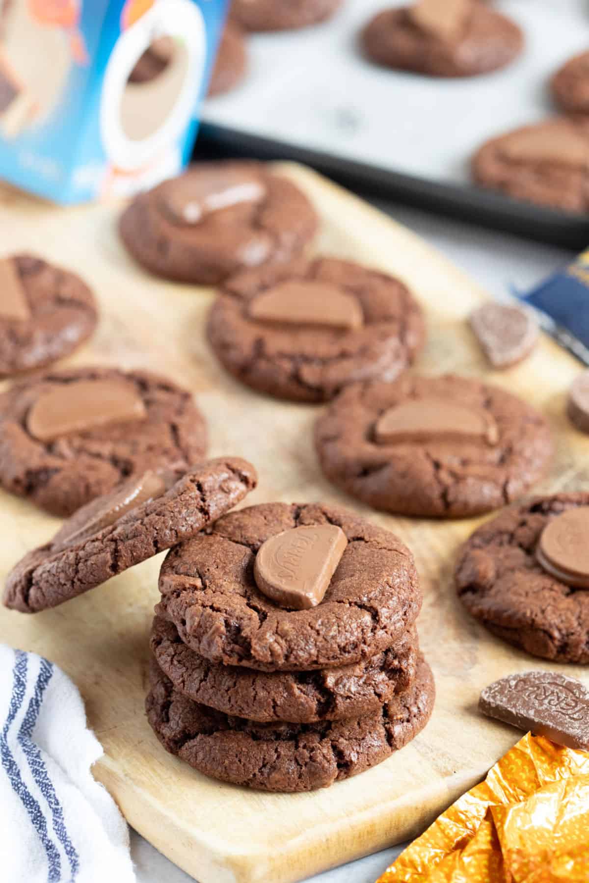 A stack of chocolate orange cookies.