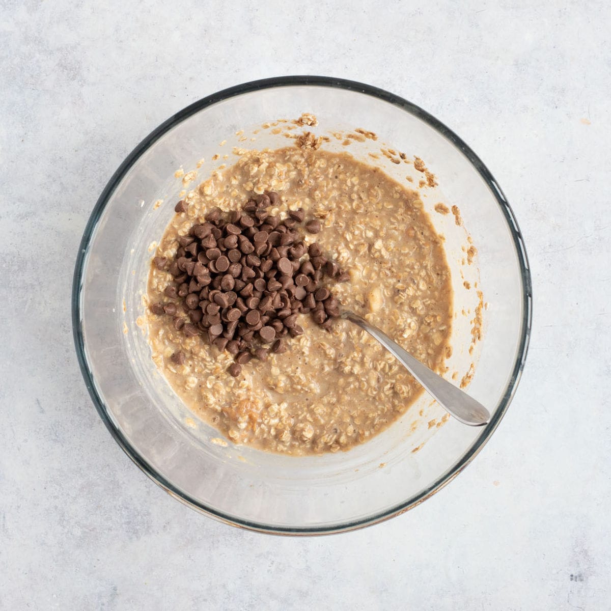 Chocolate chips with oats soaked in milk.