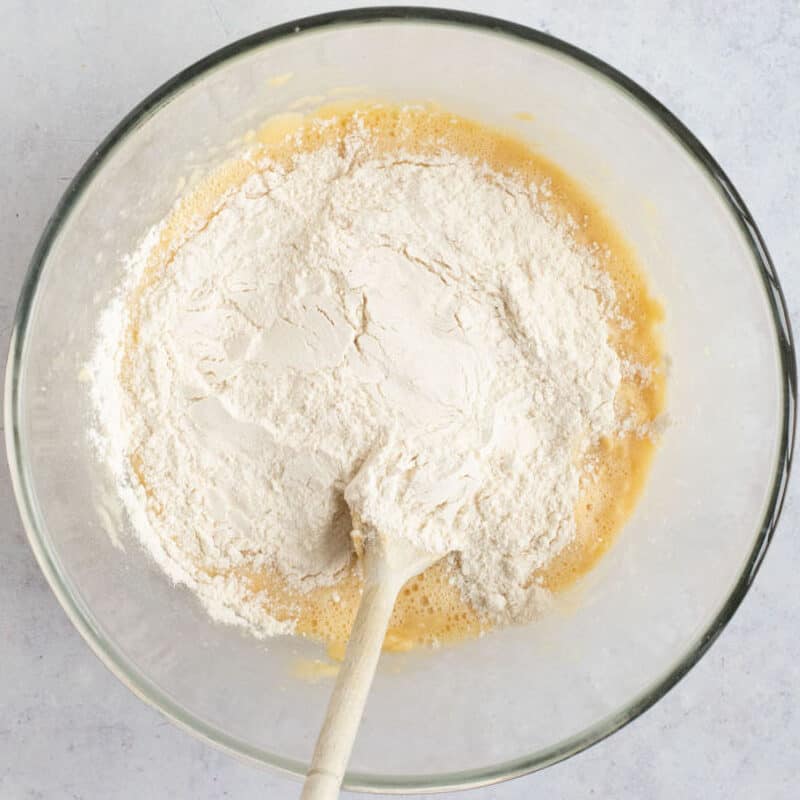 Flour added to cake batter.