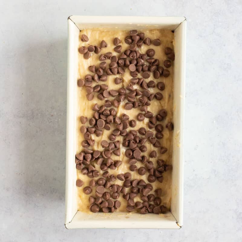 Banana bread in loaf tin.