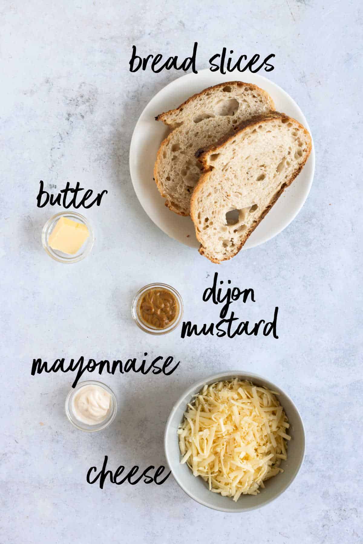Ingredients needed for air fryer cheese on toast.