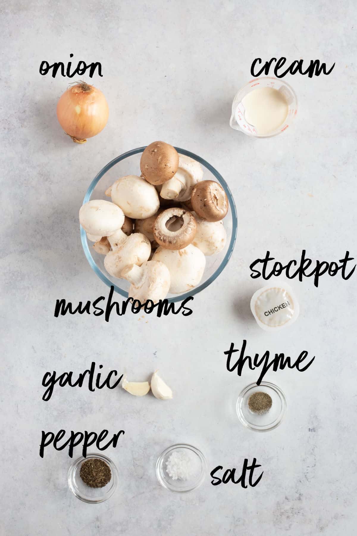 Ingredients for mushroom soup.