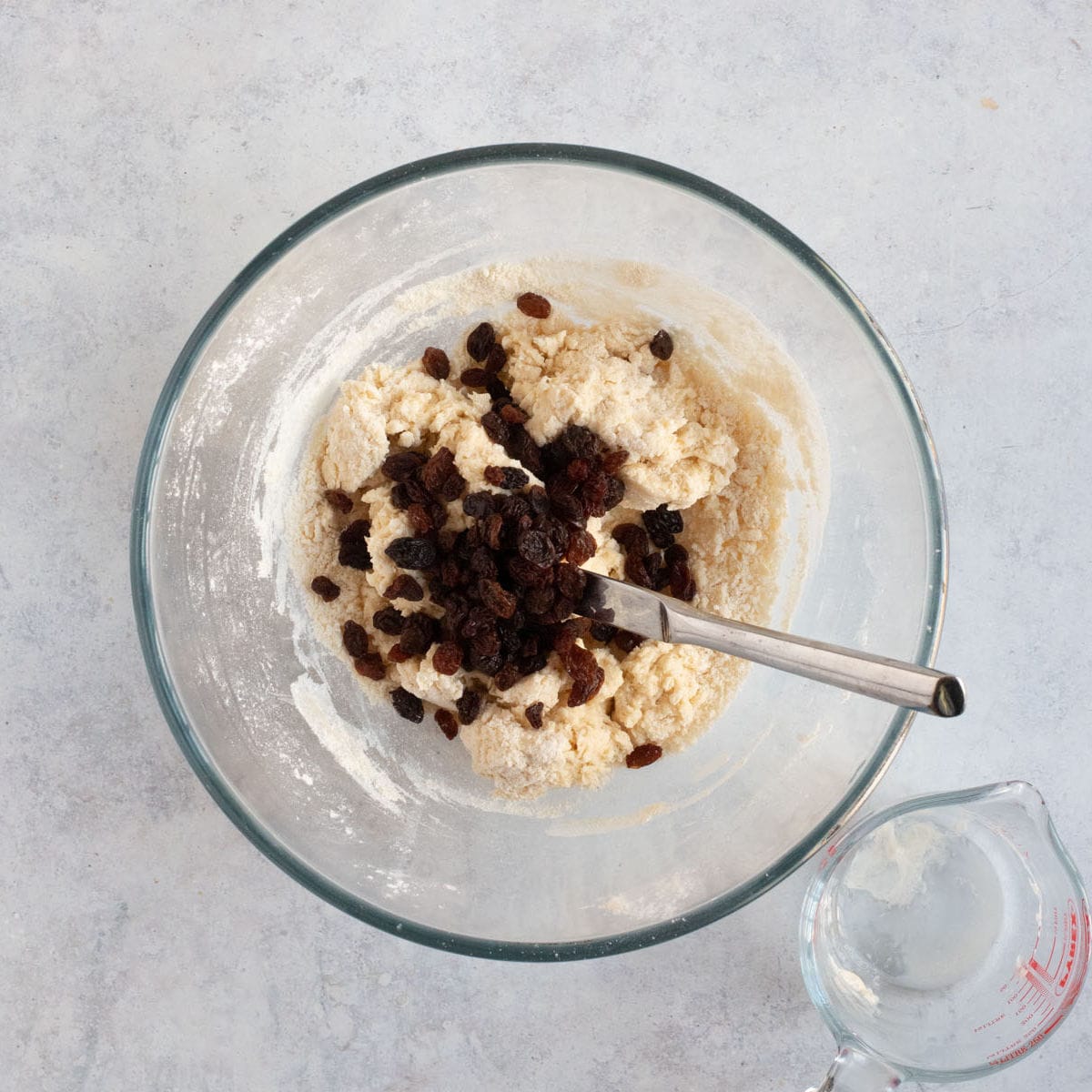 Raisins added to scone dough.