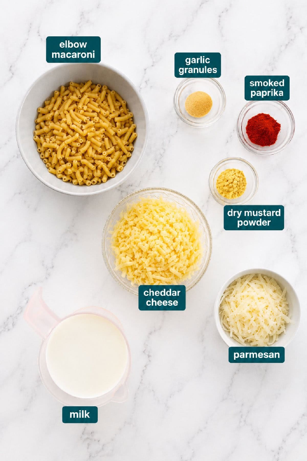 Ingredients for air fryer mac and cheese.