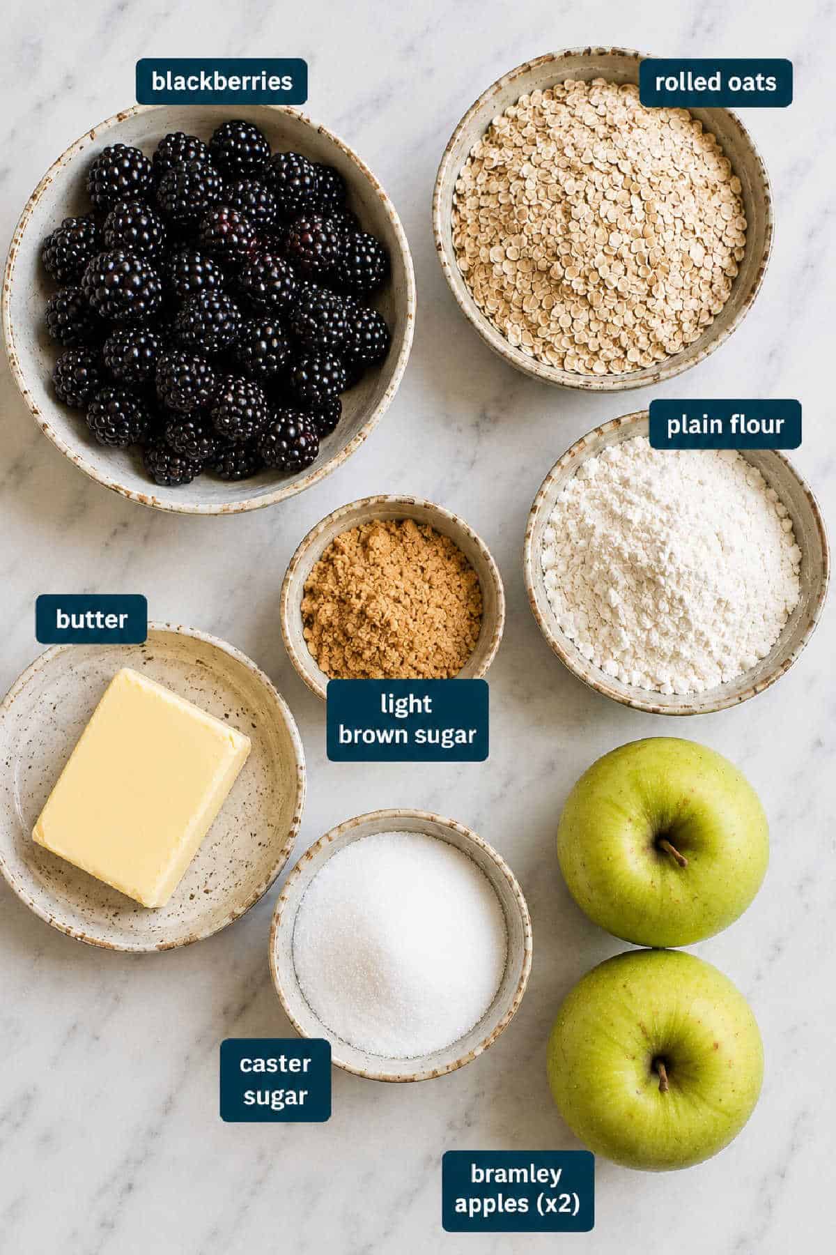 Blackberry crumble ingredients.