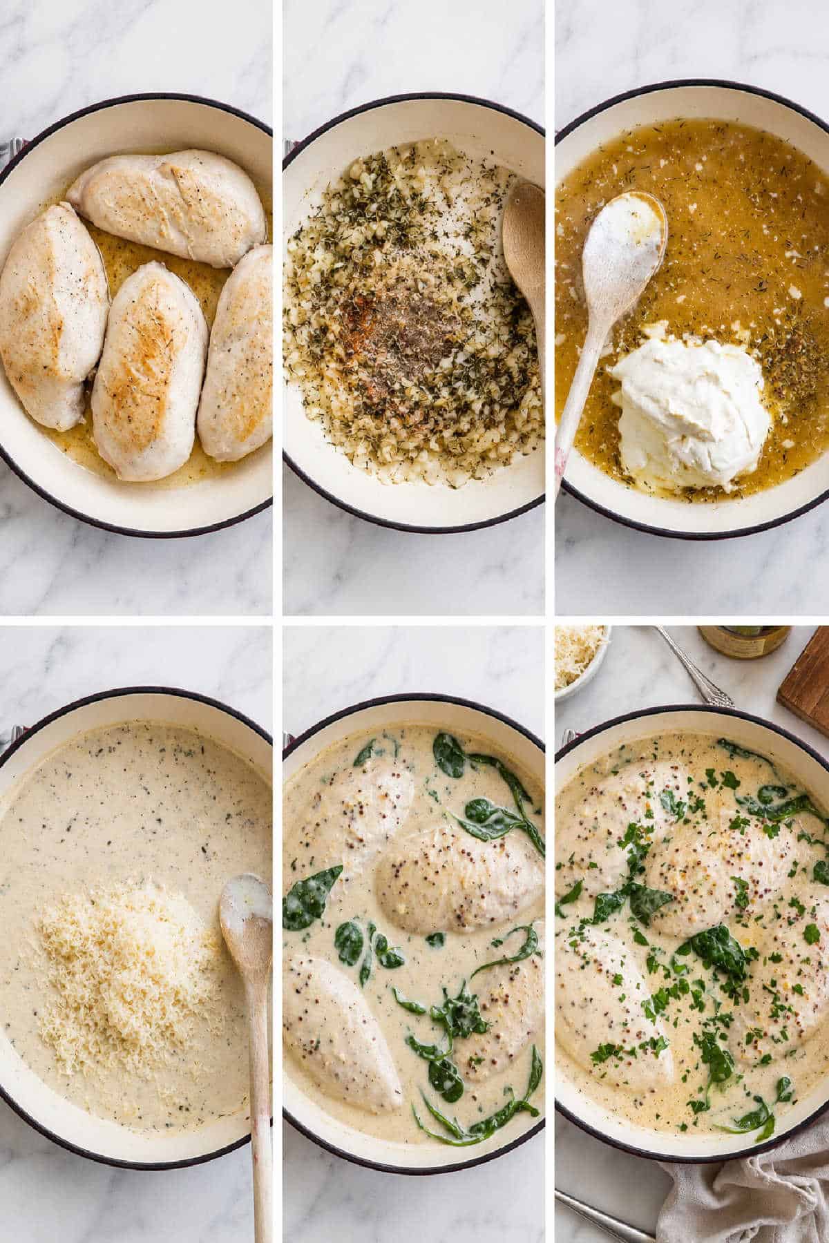 Creme fraiche chicken process collage.