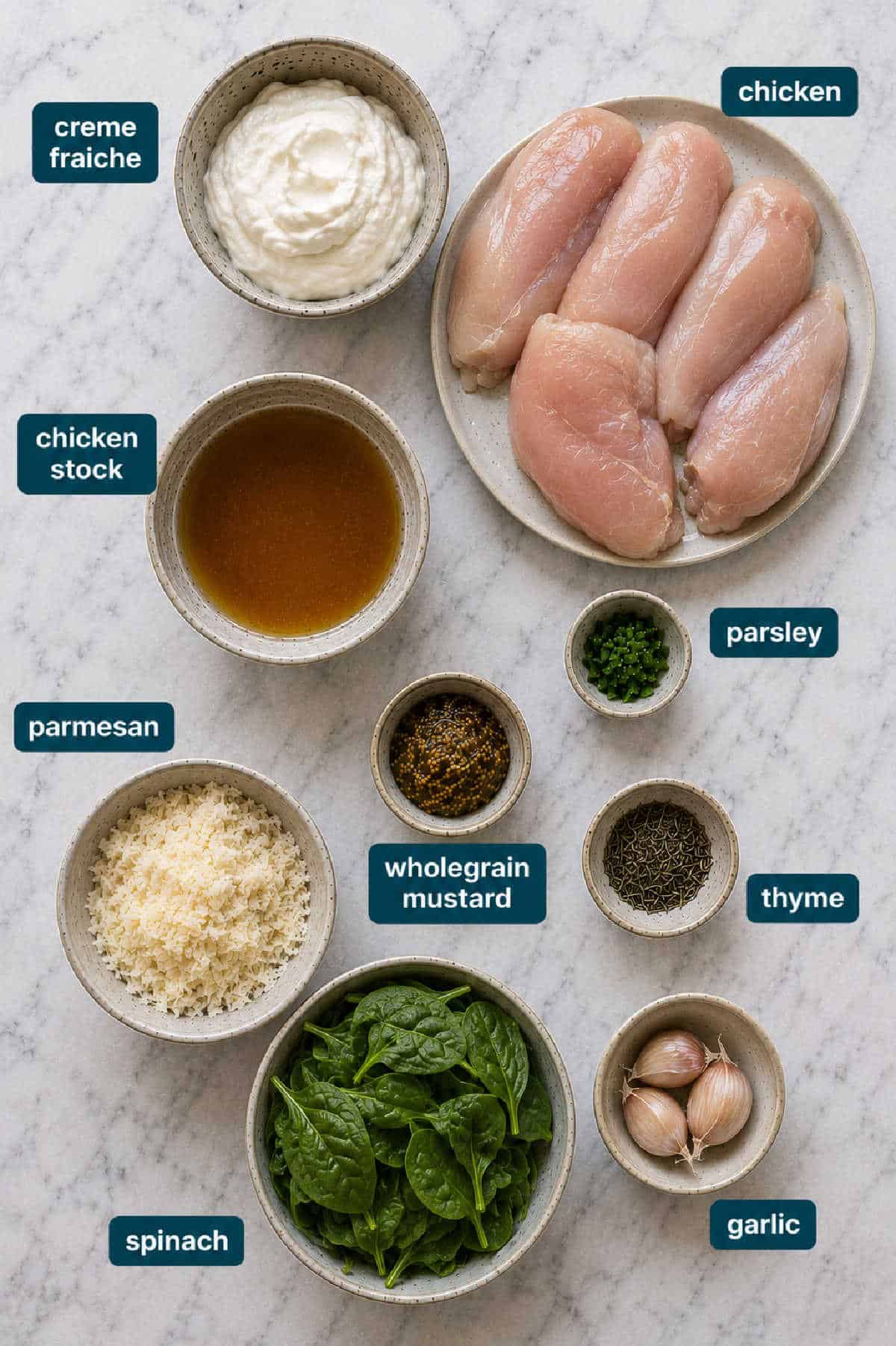 Ingredients for creme fraiche chicken.