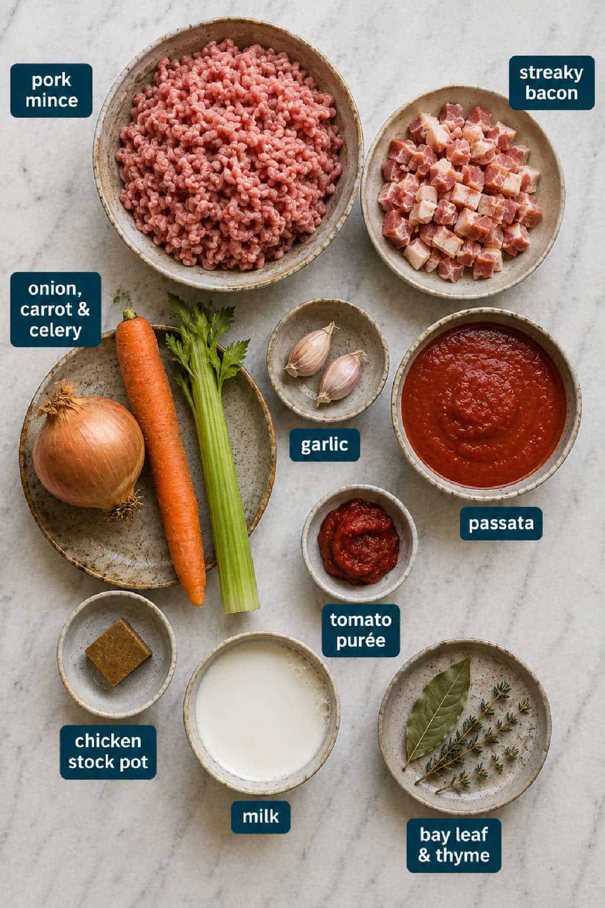 Pork bolognese ingredients.