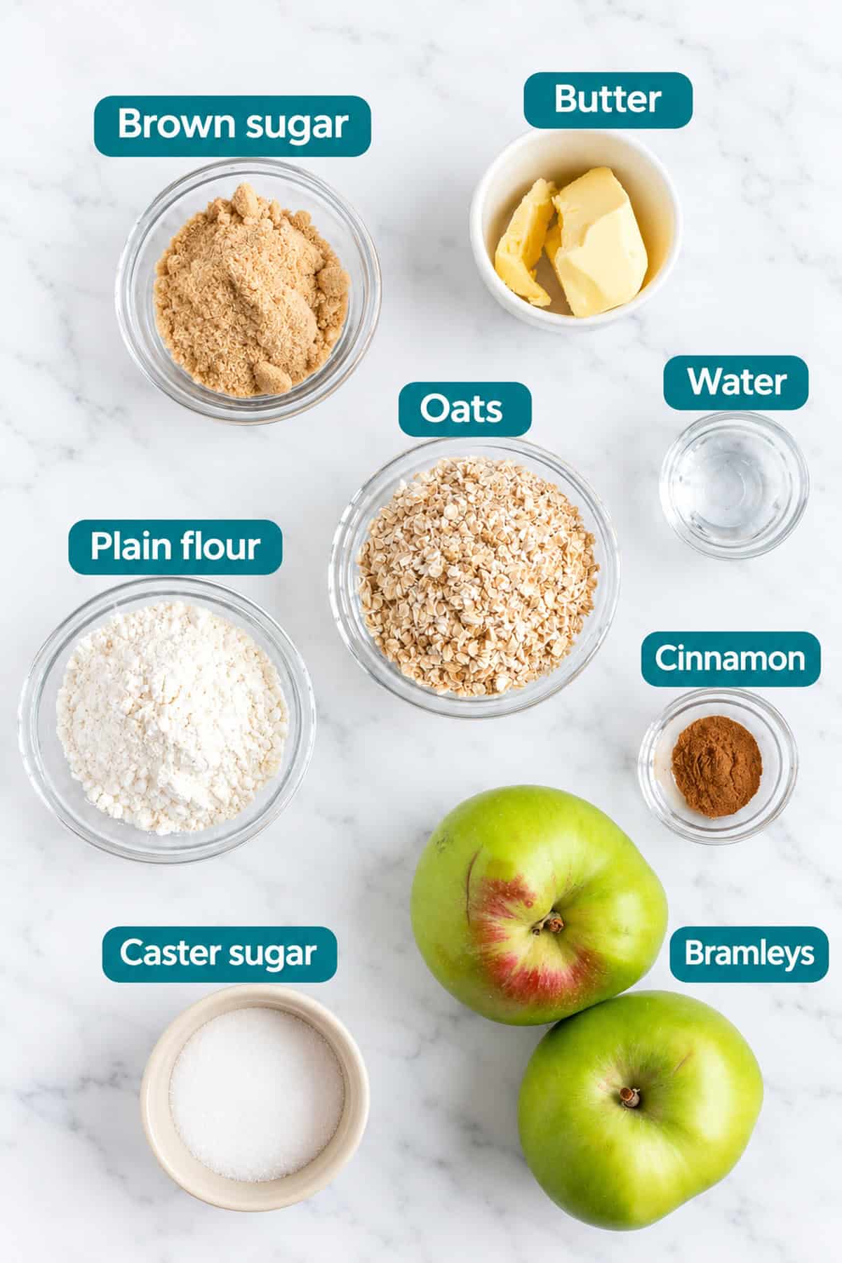 Ingredients for air fryer apple crumble.