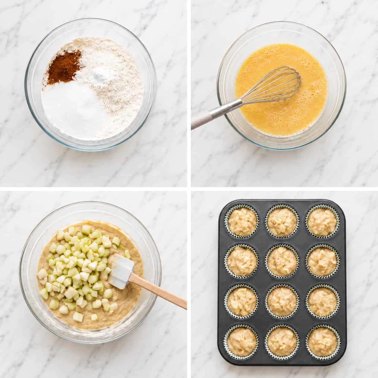 How to make apple muffins process collage.