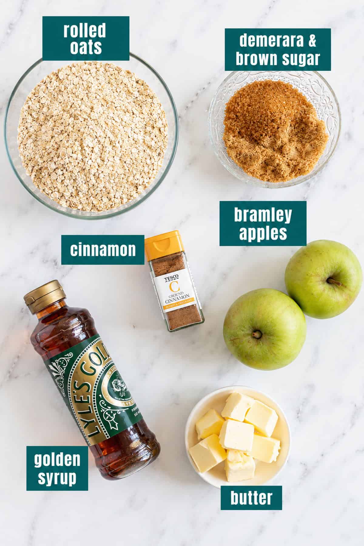 Ingredients for apple flapjacks.
