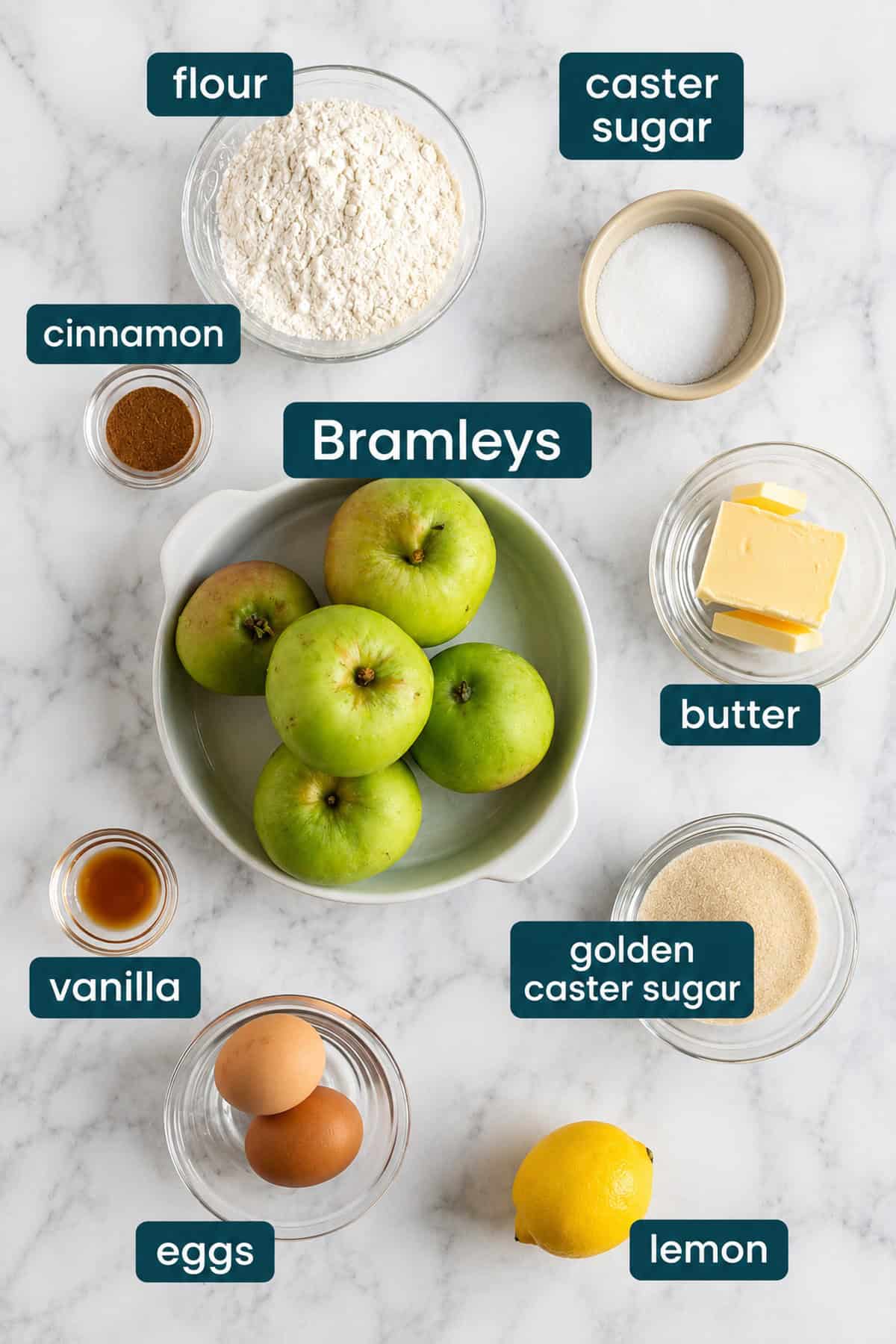 Ingredients for Eve's pudding recipe.