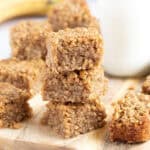 A stack of banana honey and peanut butter flapjacks