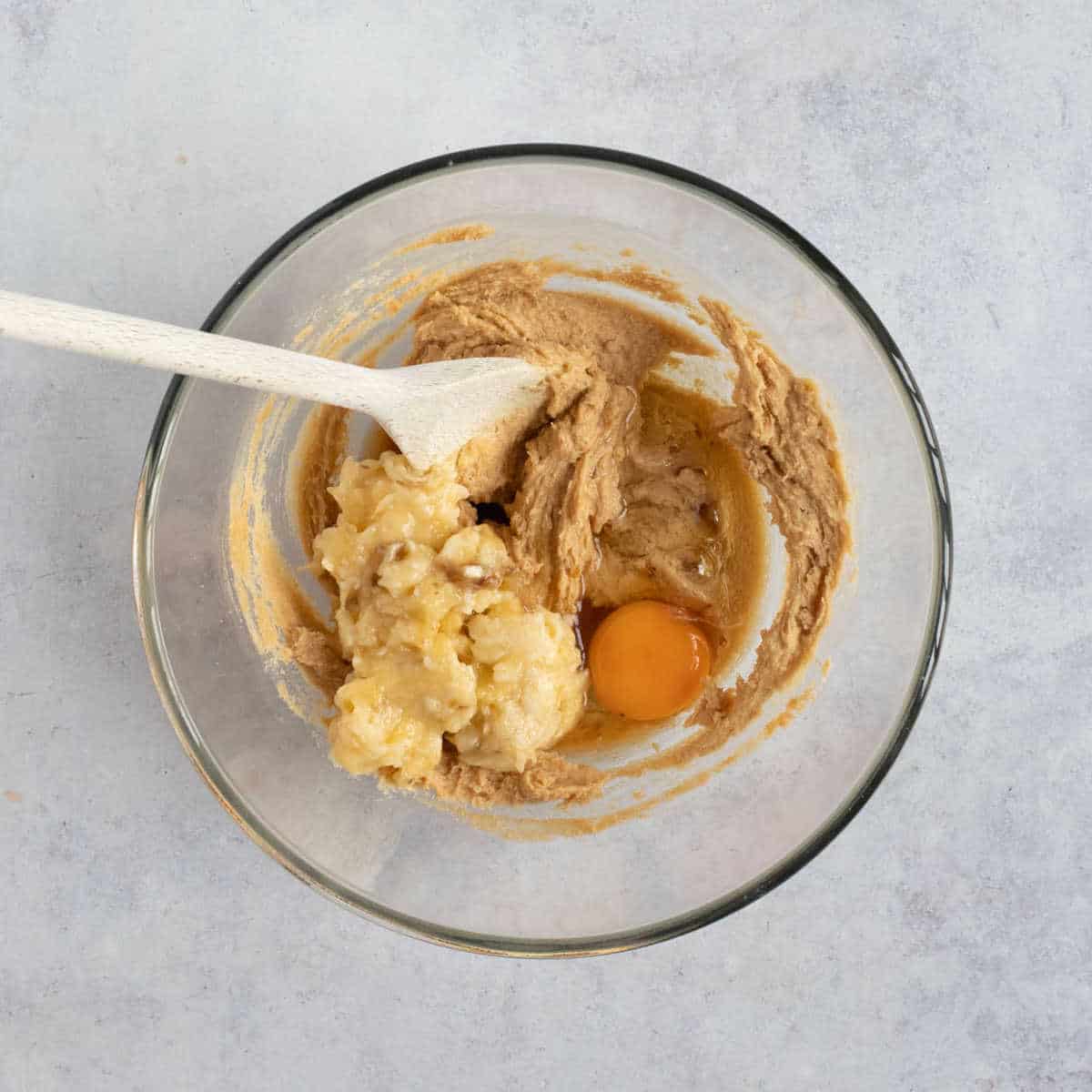 Mashed banana and egg.