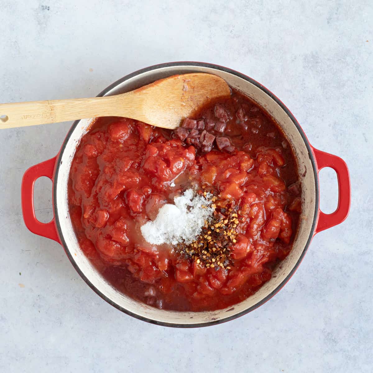 Chopped tomatoes in a pan.