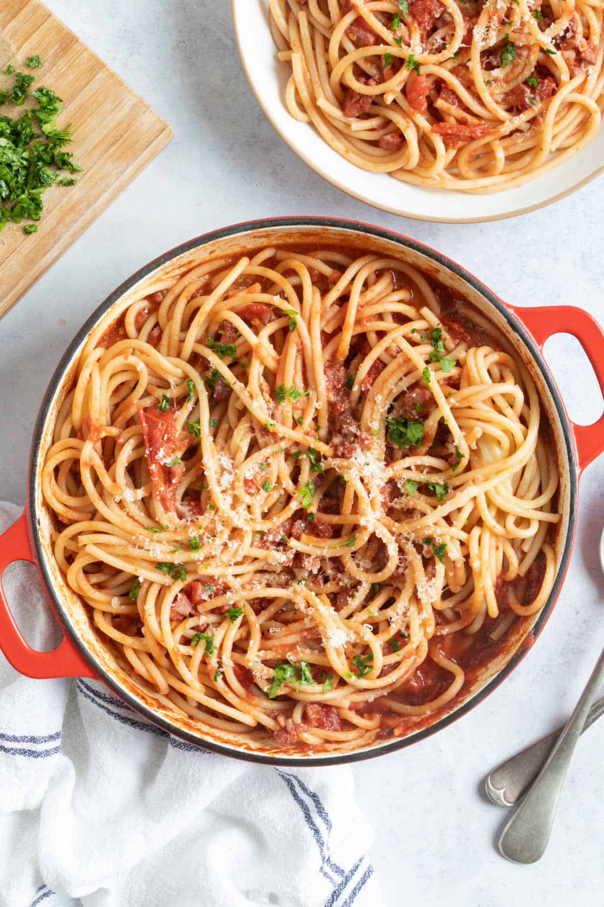 Pasta in a pan.